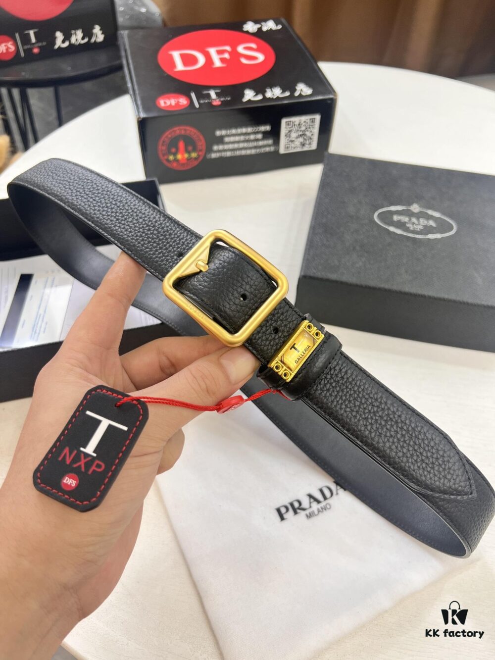693200a73a89a121ed55014a Prada Men's Belt, Double-Sided Use, Aged Rotating Hardware, 3.5cm Width, Top-Grade Imported Cross-Grain Cowhide Leather