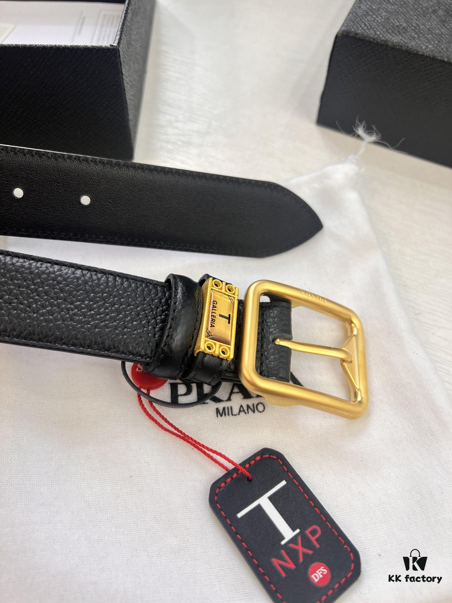 693200a73a89a121ed55014c Prada Men's Belt, Dual-Sided Use, Aged Rotating Hardware, 3.5cm Width, Top-Grade Imported Cowhide with Cross Texture