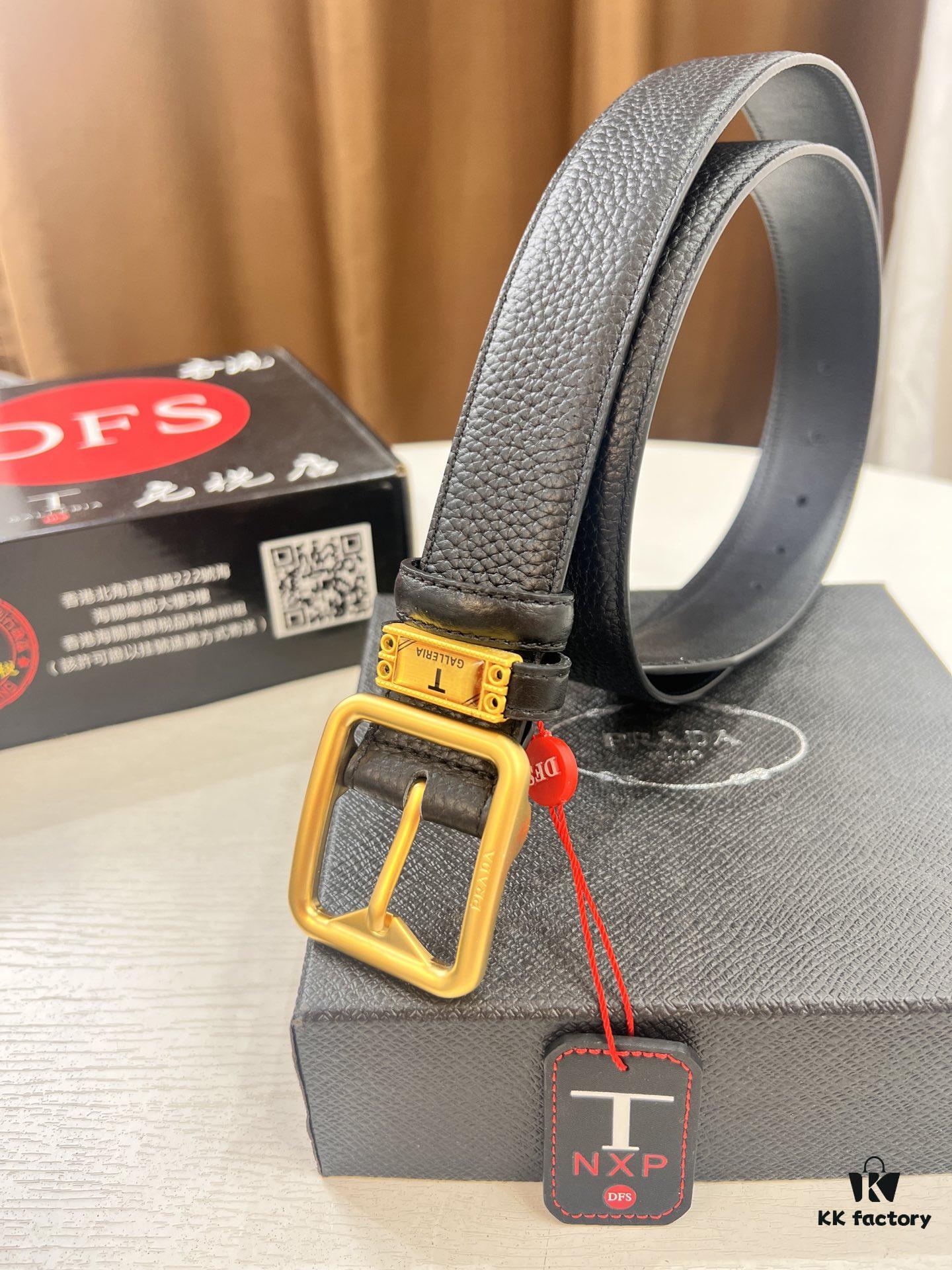 693200a73a89a121ed55014d Prada Men's Belt, Dual-Sided Use, Aged Rotating Hardware, 3.5cm Width, Top-Grade Imported Cowhide with Cross Texture