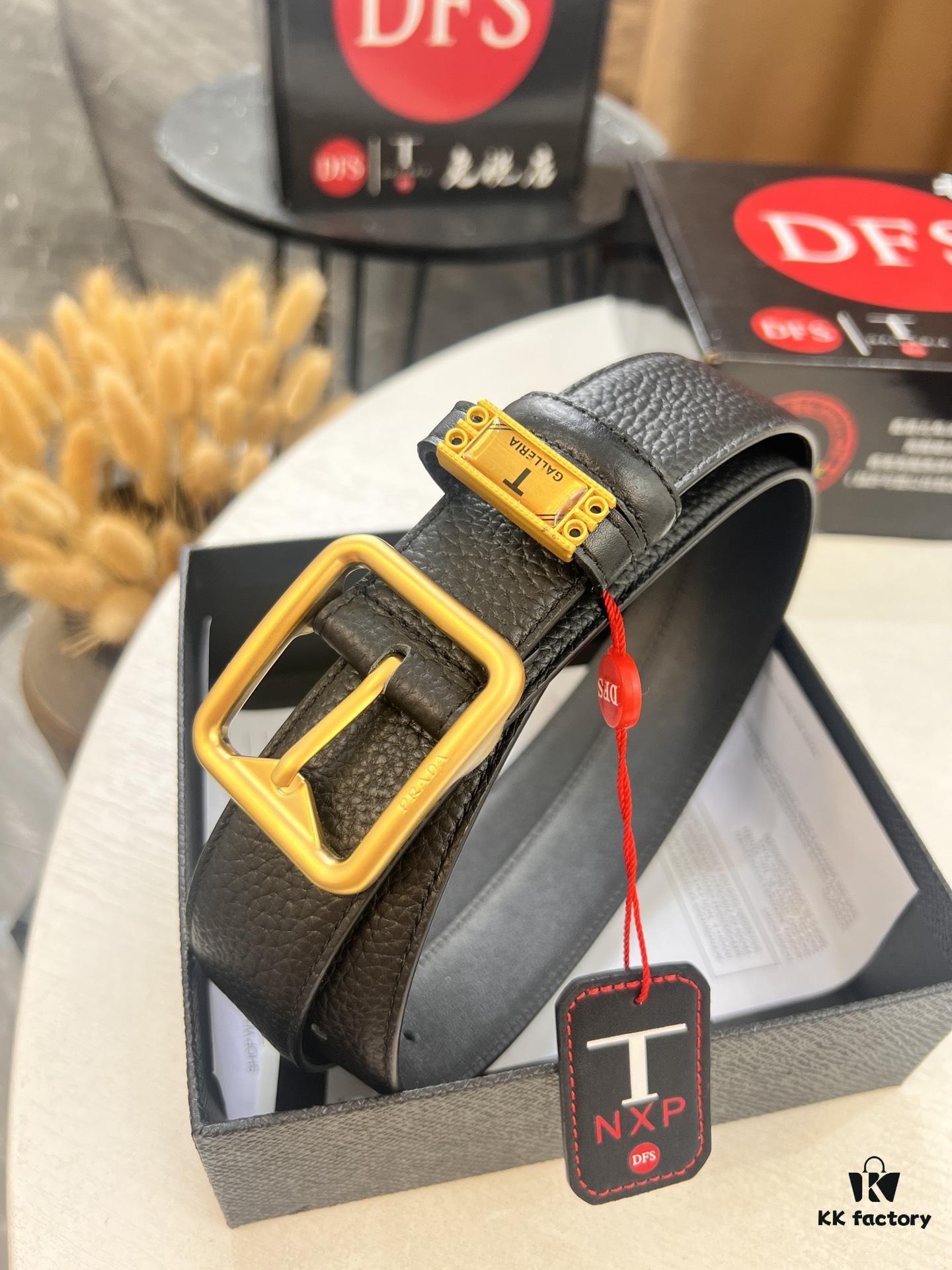 693200a73a89a121ed55014e Prada Men's Belt, Dual-Sided Use, Aged Rotating Hardware, 3.5cm Width, Top-Grade Imported Cowhide with Cross Texture
