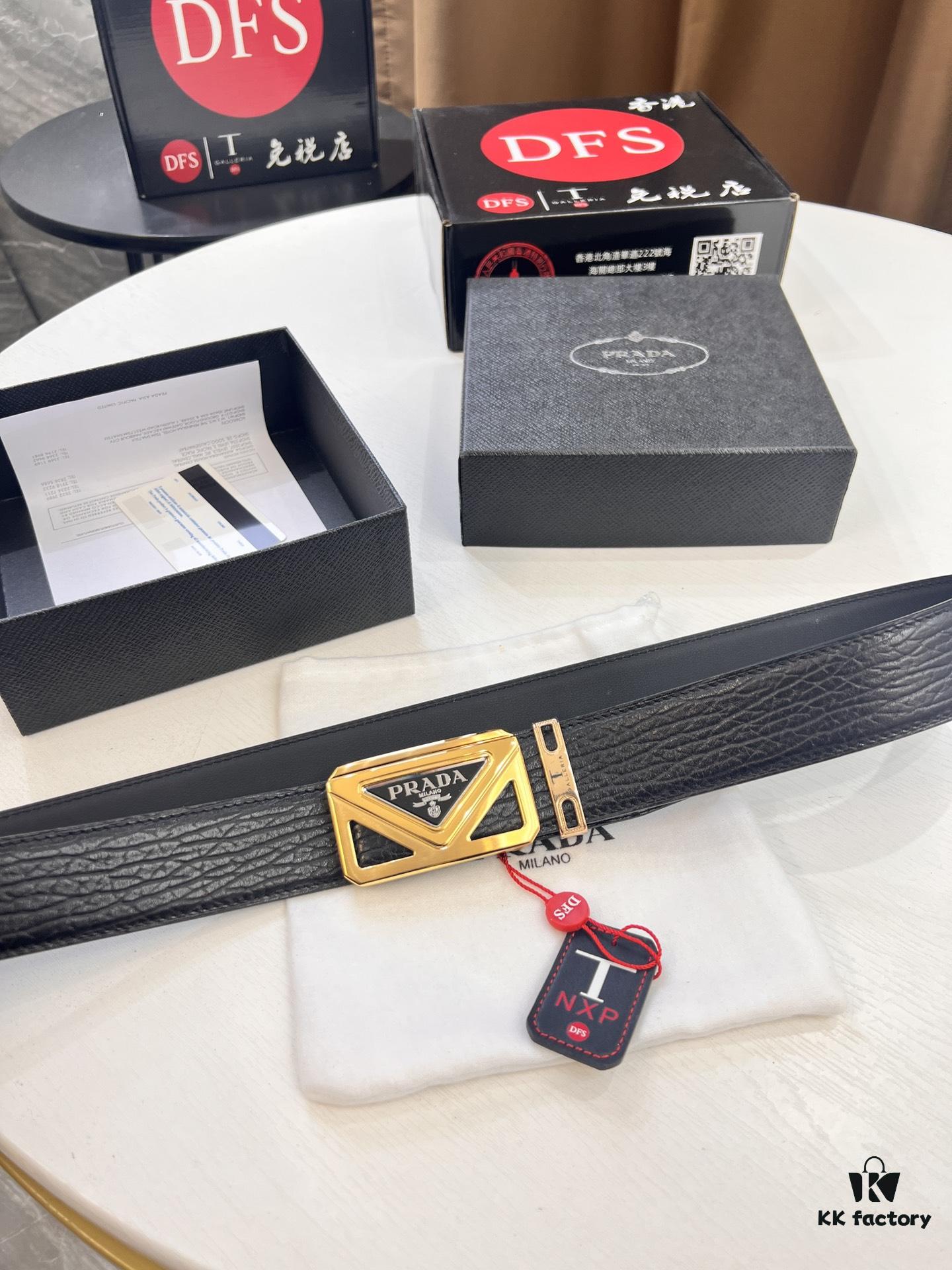 693200a83a89a121ed550160 Prada Hong Kong Duty-Free Gift Box Genuine Leather Belt with Elephant Grain Calfskin and Stainless Steel Hardware