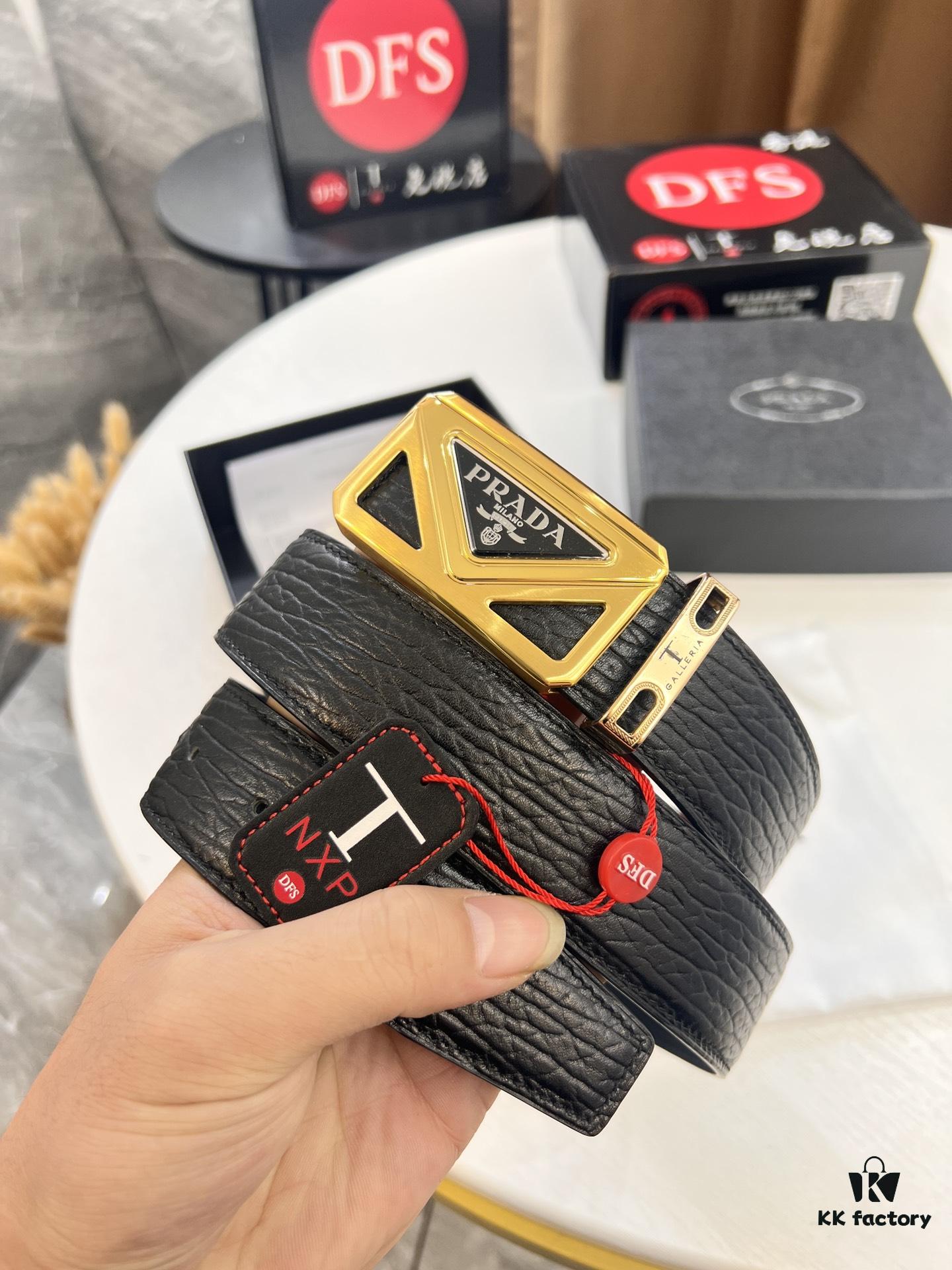 693200a83a89a121ed550161 Prada Hong Kong Duty-Free Gift Box Genuine Leather Belt with Elephant Grain Calfskin and Stainless Steel Hardware