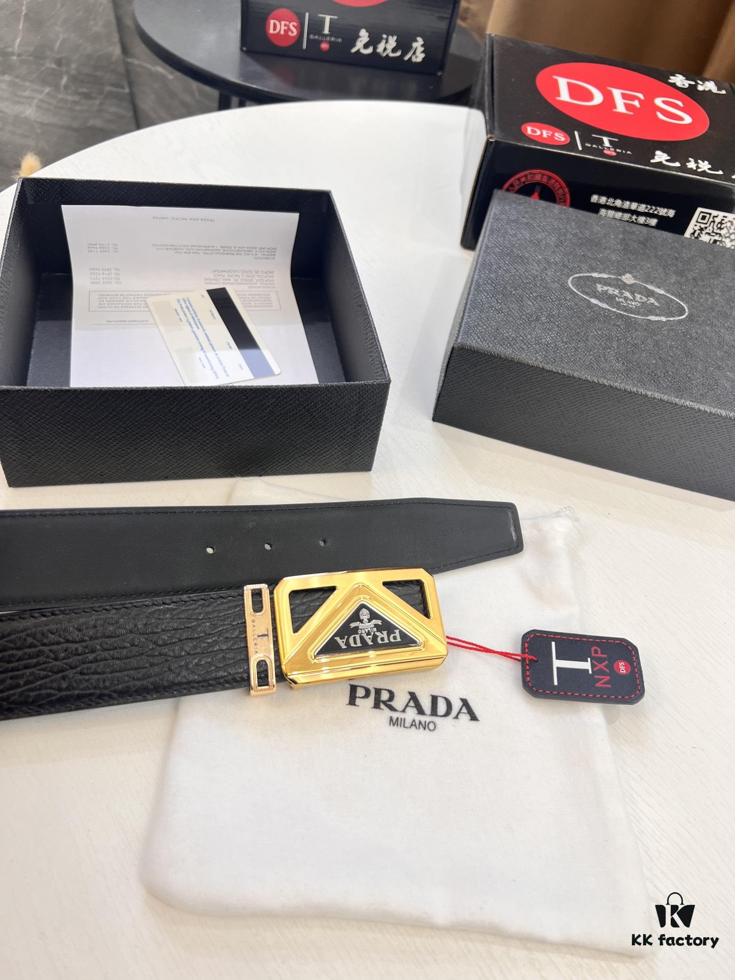 693200a93a89a121ed550162 Prada Hong Kong Duty-Free Gift Box Genuine Leather Belt with Elephant Grain Calfskin and Stainless Steel Hardware