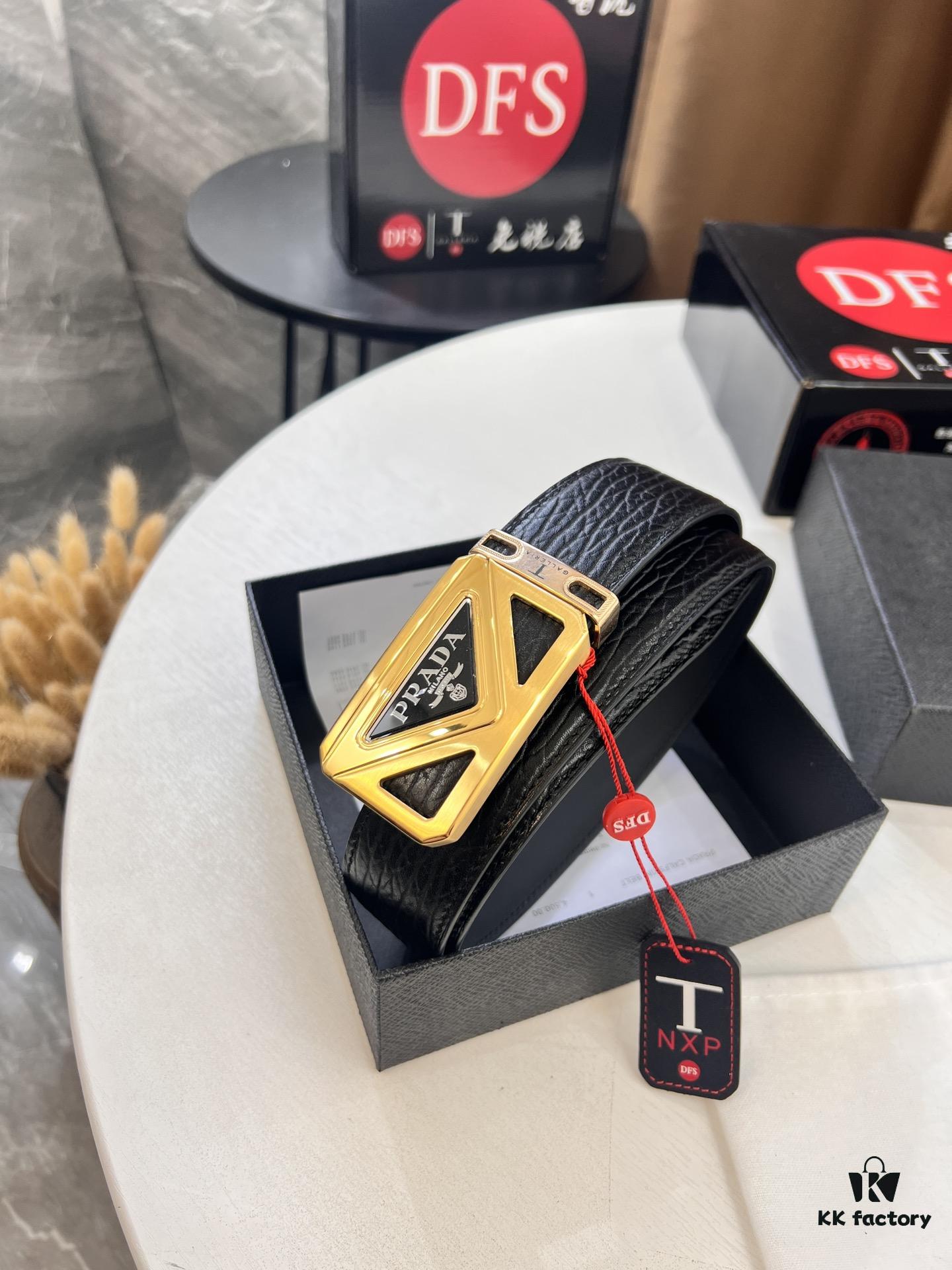693200a93a89a121ed550163 Prada Hong Kong Duty-Free Gift Box Genuine Leather Belt with Elephant Grain Calfskin and Stainless Steel Hardware