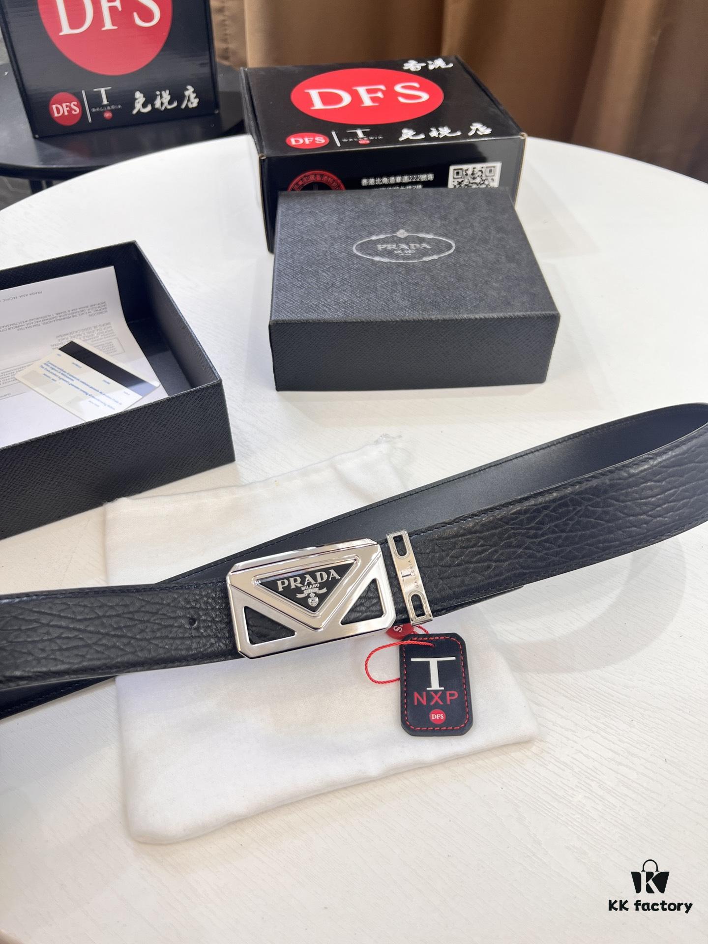 693200a93a89a121ed550167 Prada Hong Kong Duty-Free Gift Box Genuine Leather Belt with Elephant Grain Calfskin and Stainless Steel Hardware
