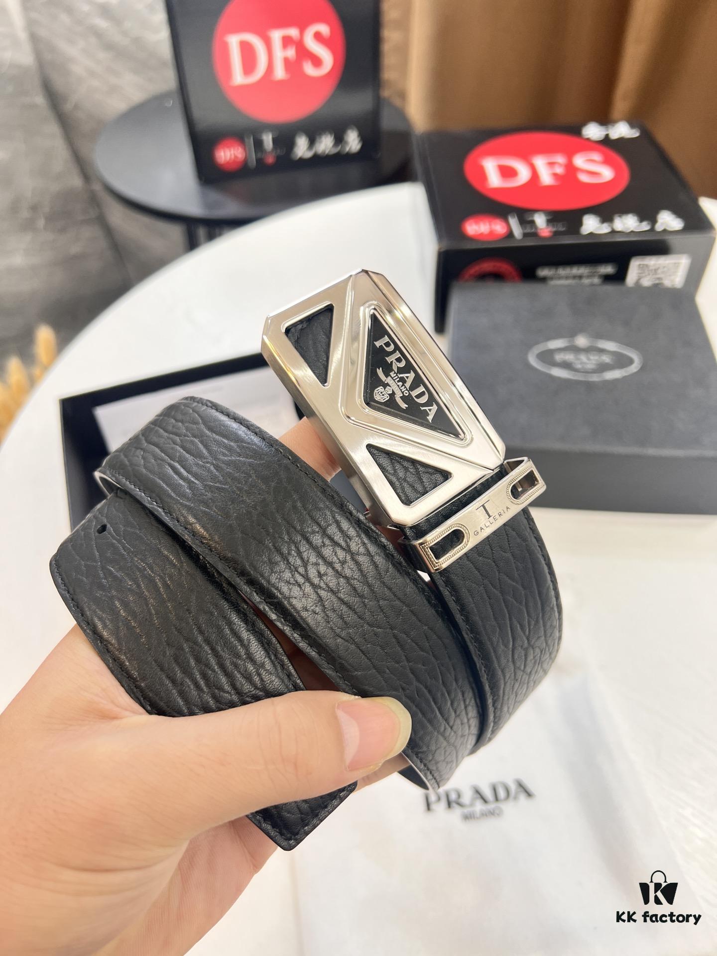 693200a93a89a121ed550168 Prada Hong Kong Duty-Free Gift Box Genuine Leather Belt with Elephant Grain Calfskin and Stainless Steel Hardware