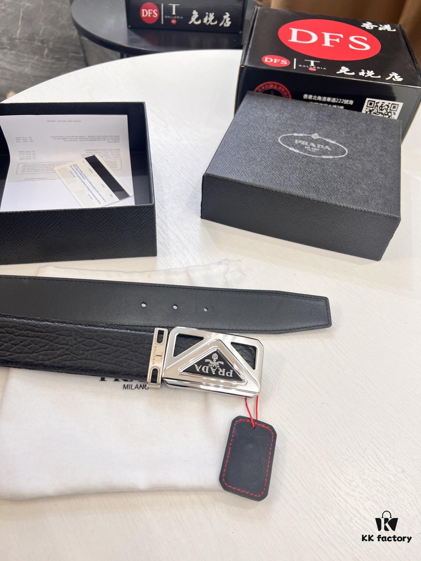 693200a93a89a121ed550169 Prada Hong Kong Duty-Free Gift Box Genuine Leather Belt with Elephant Grain Calfskin and Stainless Steel Hardware