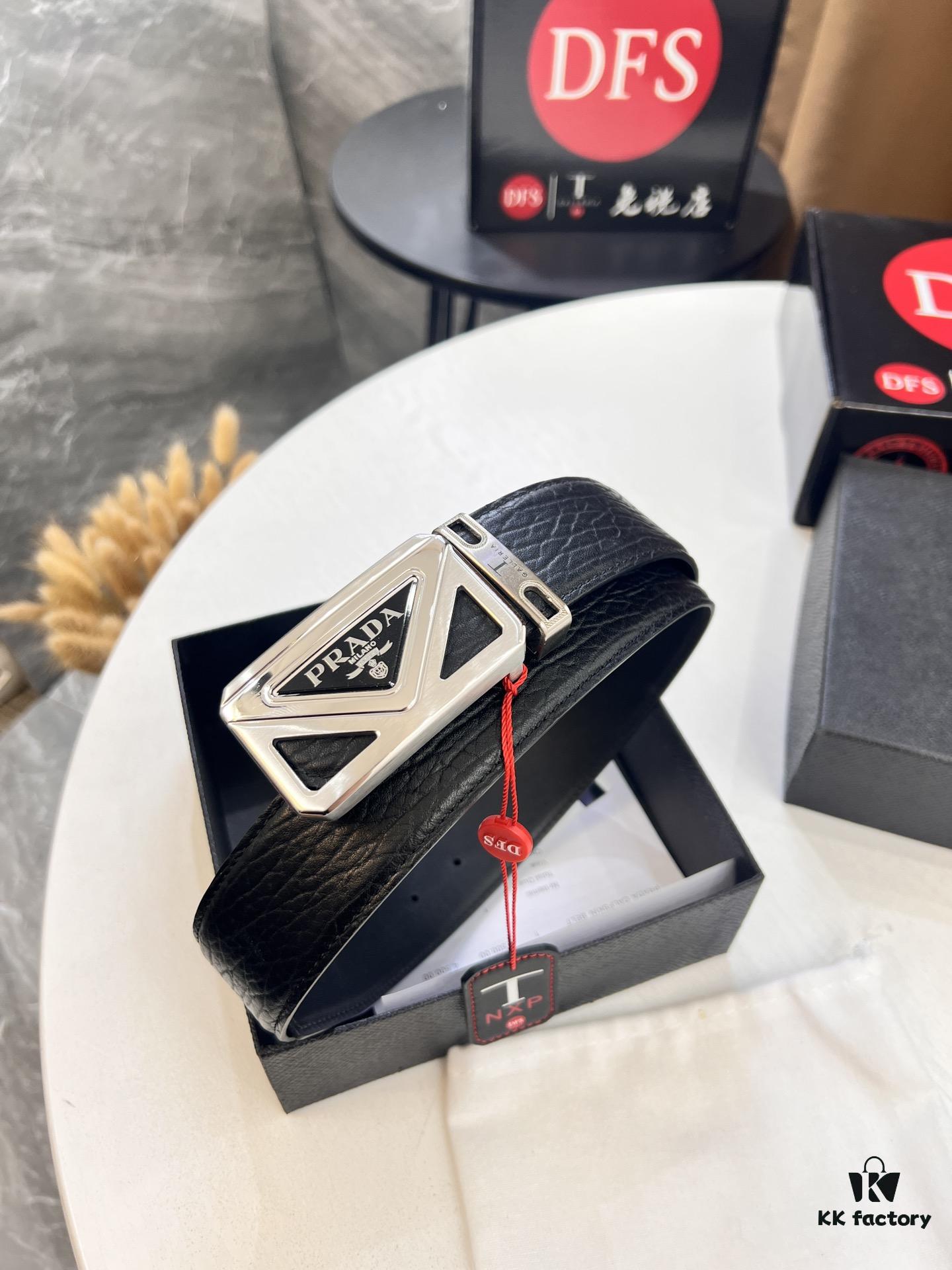 693200a93a89a121ed55016a Prada Hong Kong Duty-Free Gift Box Genuine Leather Belt with Elephant Grain Calfskin and Stainless Steel Hardware