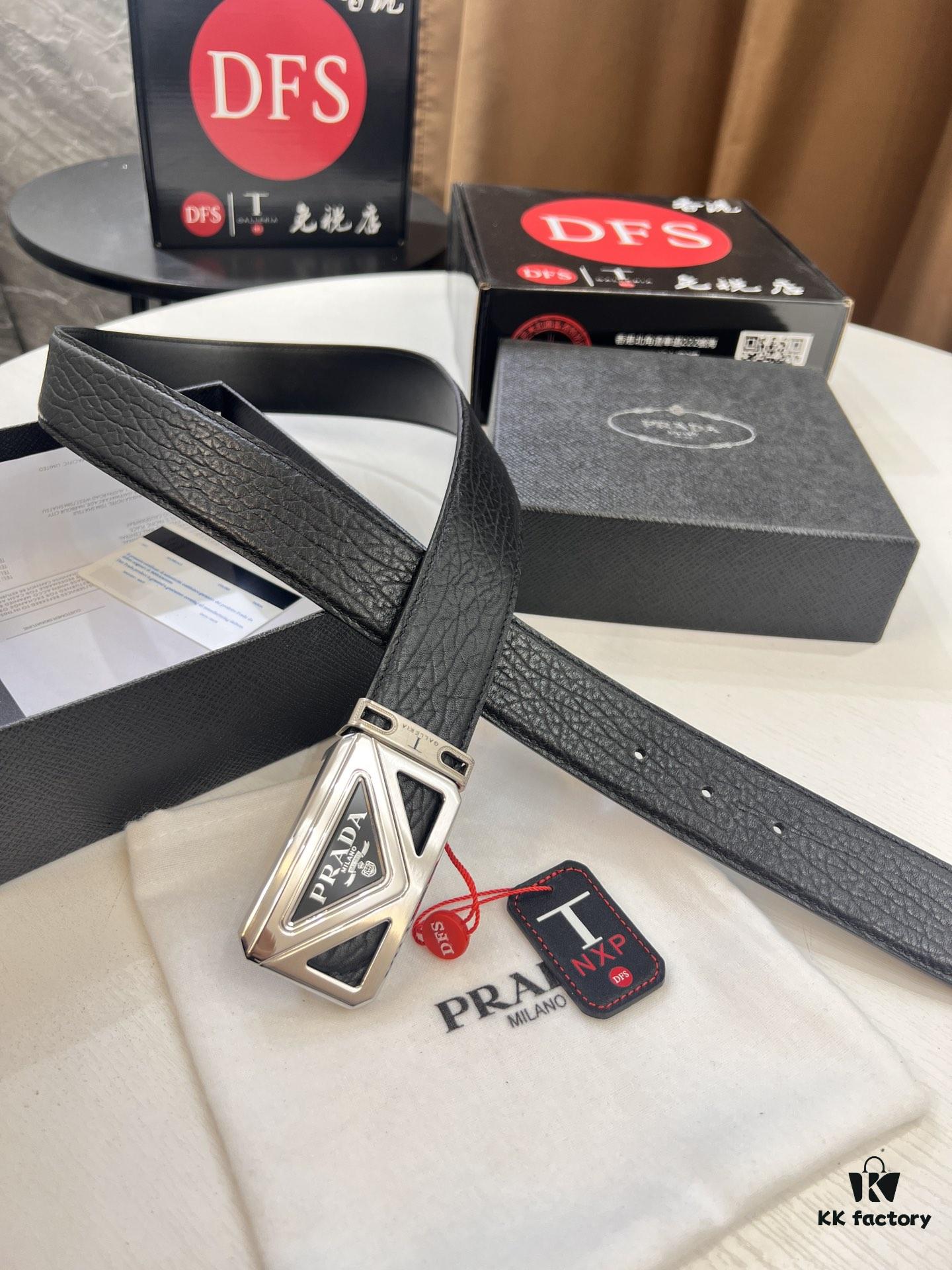 693200a93a89a121ed55016b Prada Hong Kong Duty-Free Gift Box Genuine Leather Belt with Elephant Grain Calfskin and Stainless Steel Hardware