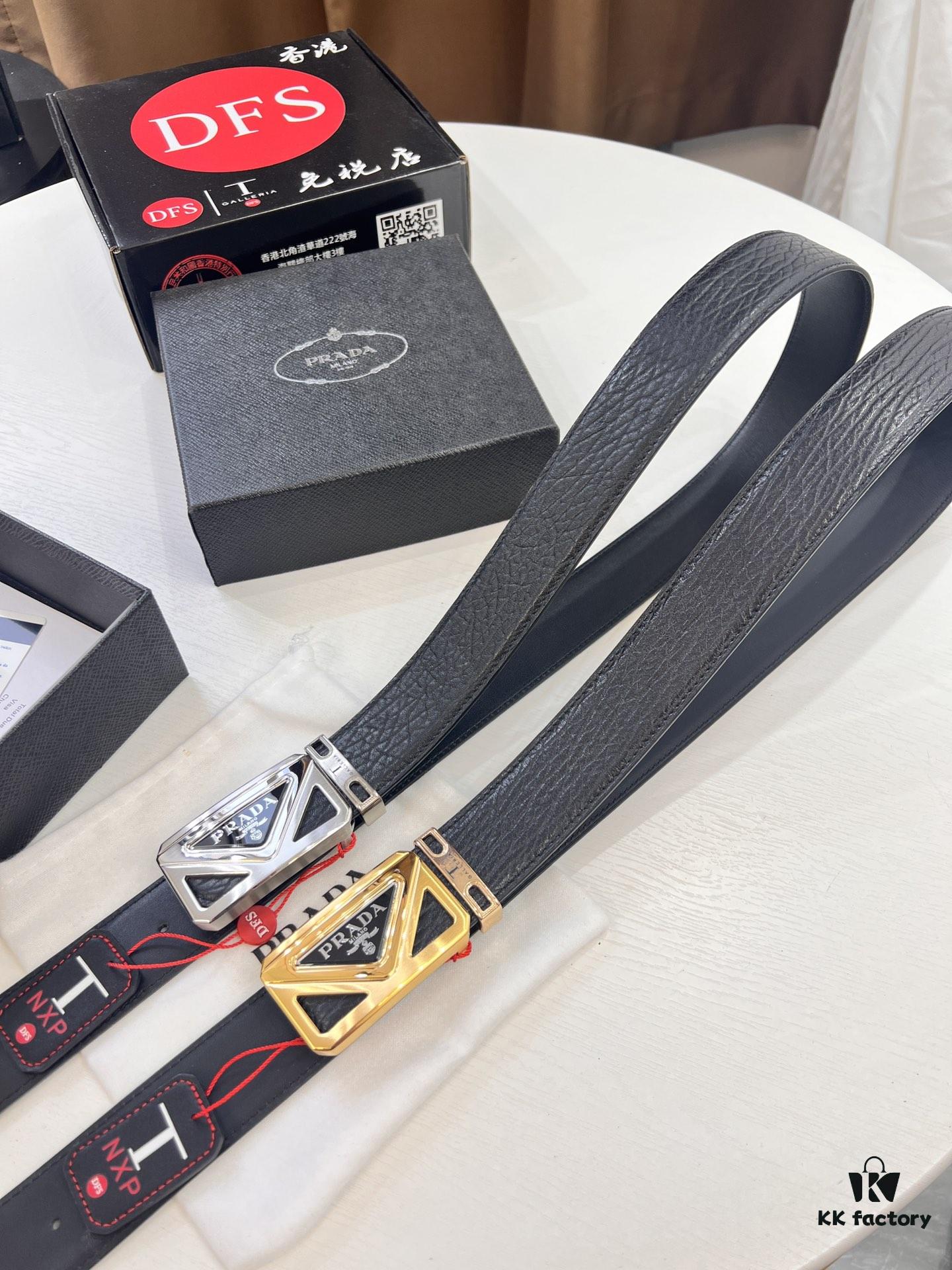 693200a93a89a121ed55016c Prada Hong Kong Duty-Free Gift Box Genuine Leather Belt with Elephant Grain Calfskin and Stainless Steel Hardware