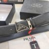 693200a93a89a121ed55016e Prada Style Hong Kong Tax-Free Gift Box Leather Belt with Square Buckle, Cross-Grain Calfskin Men's Formal Belt