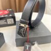 693200aa3a89a121ed550171 Prada Style Hong Kong Tax-Free Gift Box Leather Belt with Square Buckle, Cross-Grain Calfskin Men's Formal Belt
