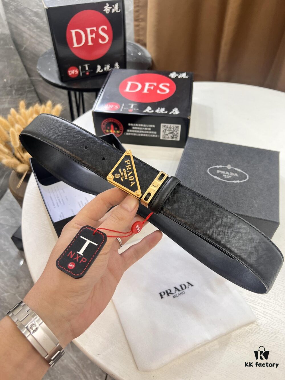 693200aa3a89a121ed550174 Prada Style Hong Kong Duty-Free Gift Box Leather Belt - Cross-Grain Calfskin with NXP Anti-Counterfeit Chip, Polished Metal Buckle, 3.5cm Width