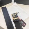 693200aa3a89a121ed550177 Prada Style Hong Kong Duty-Free Gift Box Leather Belt for Men, Cross-Grain Calfskin with Square Buckle, 3.5cm Width, Premium Craftsmanship