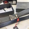 693200aa3a89a121ed55017c Prada Style Hong Kong Duty-Free Gift Box Leather Belt - Cross-Grain Calfskin with NXP Anti-Counterfeit Chip, Polished Metal Buckle, 3.5cm Width