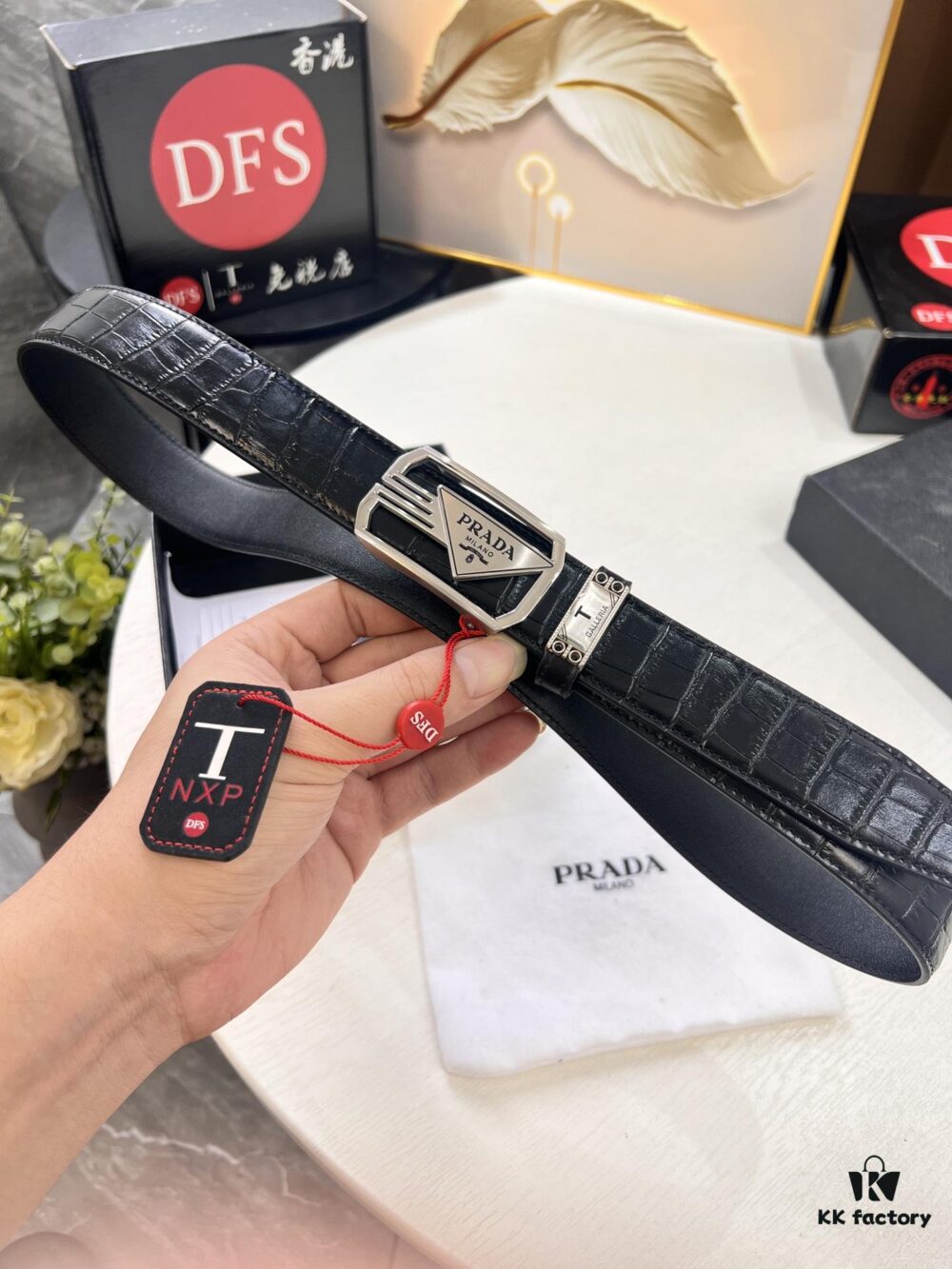 693200ab3a89a121ed550189 Prada Automatic Buckle Belt, Genuine Crocodile Pattern Top Layer Imported Leather, 3.5cm Width, Luxury Business Formal Belt with Auto Slide Track