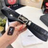 693200ab3a89a121ed550189 Prada Automatic Buckle Belt, Premium Crocodile-Textured Top Layer Imported Leather, 3.5cm Width, Smooth Slide Closure, Polished Black Coated Stainless Steel Hardware