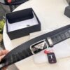 693200ac3a89a121ed55018a Prada Automatic Buckle Belt, Premium Crocodile-Textured Top Layer Imported Leather, 3.5cm Width, Smooth Slide Closure, Polished Black Coated Stainless Steel Hardware