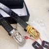 693200ac3a89a121ed55018f Prada Automatic Buckle Belt, Premium Crocodile-Textured Top Layer Imported Leather, 3.5cm Width, Smooth Slide Closure, Polished Black Coated Stainless Steel Hardware