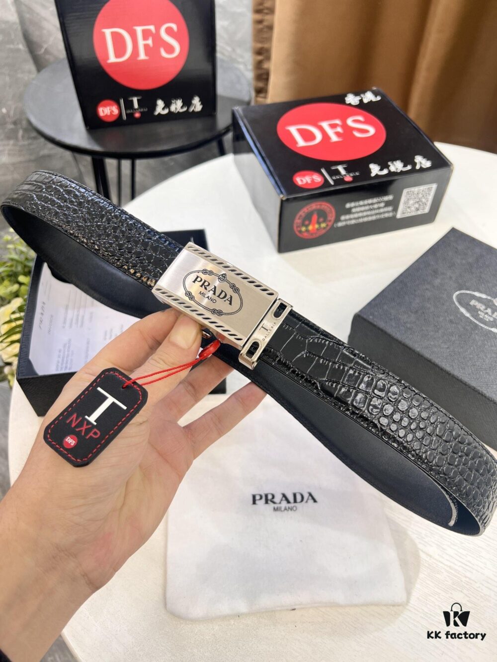 693200ad3a89a121ed550197 Prada Automatic Buckle Belt, Genuine Crocodile-Embossed Top-Layer Imported Leather, 3.5cm Width, Premium Business Formal Belt with Smooth Slide Closure