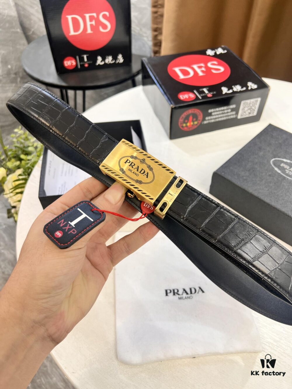 693200ad3a89a121ed55019e Prada Automatic Buckle Belt, Custom Cowhide with Crocodile Texture, Top-Quality Business Formal Belt