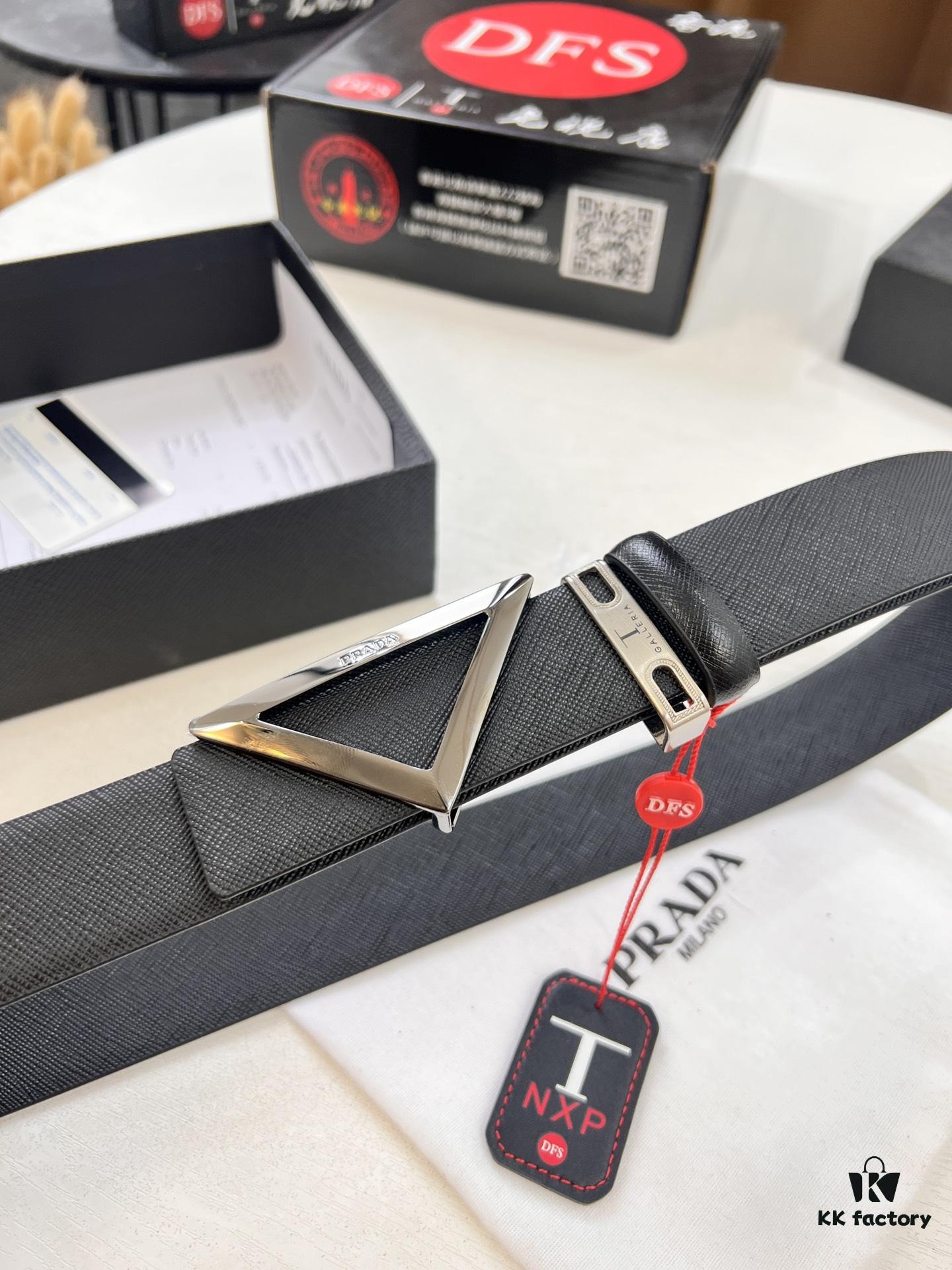 693200ae3a89a121ed5501ad Prada Style V, Hong Kong Duty-Free Gift Box 🎁 (NXP Tag with Verifiable Anti-Counterfeit Chip, Official Website Recognizable), Triangle Buckle Hardware, Electroplated and Polished Finish, Double-Sided Wearable Belt – Trending Couple's Fashion