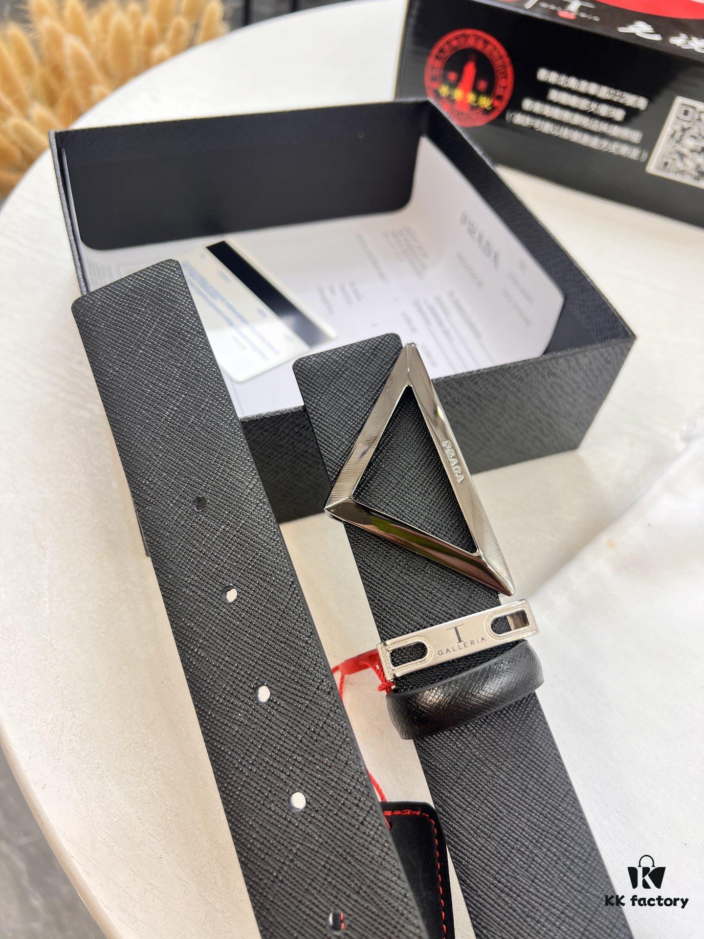 693200ae3a89a121ed5501ae Prada Style V, Hong Kong Duty-Free Gift Box 🎁 (NXP Tag with Verifiable Anti-Counterfeit Chip, Official Website Recognizable), Triangle Buckle Hardware, Electroplated and Polished Finish, Double-Sided Wearable Belt – Trending Couple's Fashion