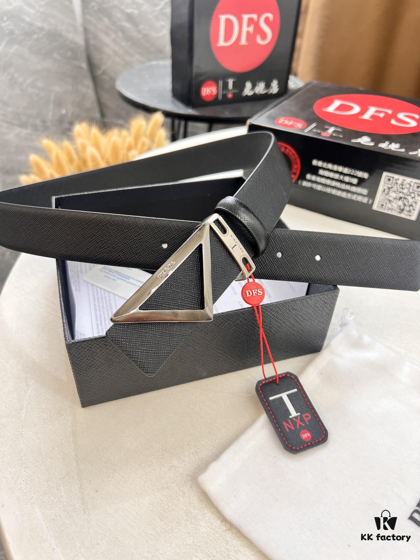 693200ae3a89a121ed5501b0 Prada Style V, Hong Kong Duty-Free Gift Box 🎁 (NXP Tag with Verifiable Anti-Counterfeit Chip, Official Website Recognizable), Triangle Buckle Hardware, Electroplated and Polished Finish, Double-Sided Wearable Belt – Trending Couple's Fashion