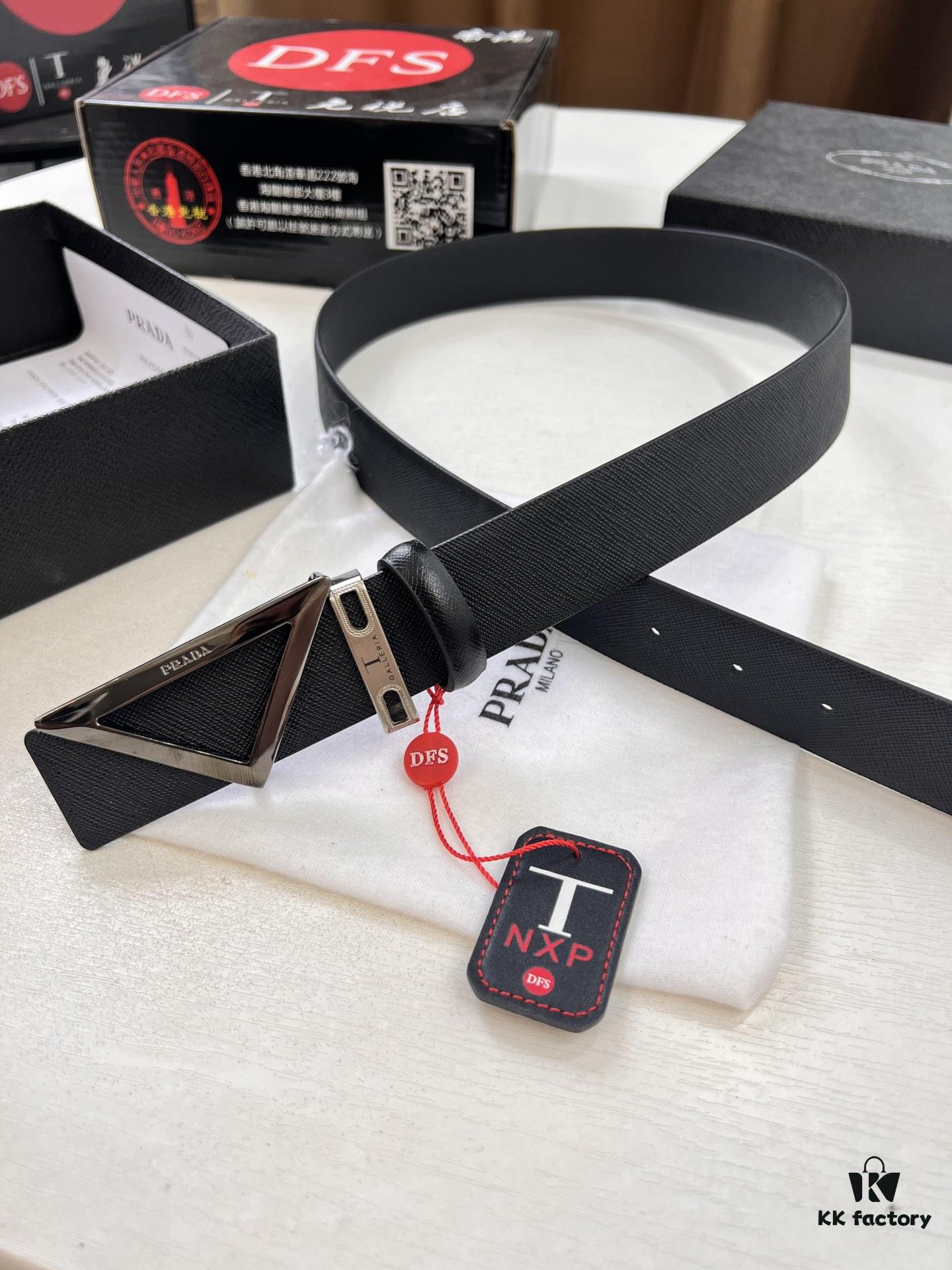 693200ae3a89a121ed5501b1 Prada Style V, Hong Kong Duty-Free Gift Box 🎁 (NXP Tag with Verifiable Anti-Counterfeit Chip, Official Website Recognizable), Triangle Buckle Hardware, Electroplated and Polished Finish, Double-Sided Wearable Belt – Trending Couple's Fashion