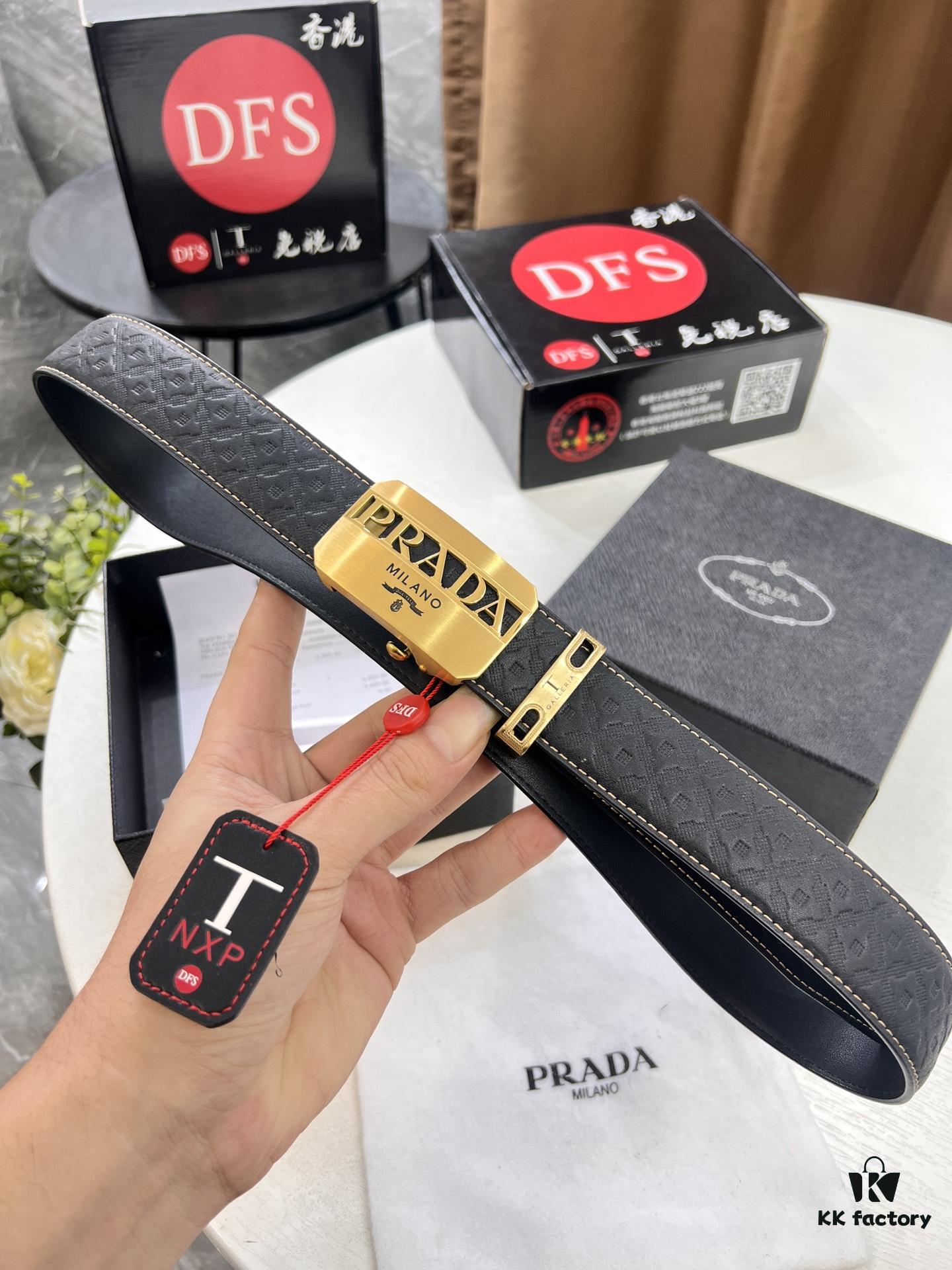 693200b03a89a121ed5501c1 Prada Automatic Buckle Belt, Genuine Imported Cowhide with Basketball Texture, Top-Quality Business Formal Belt