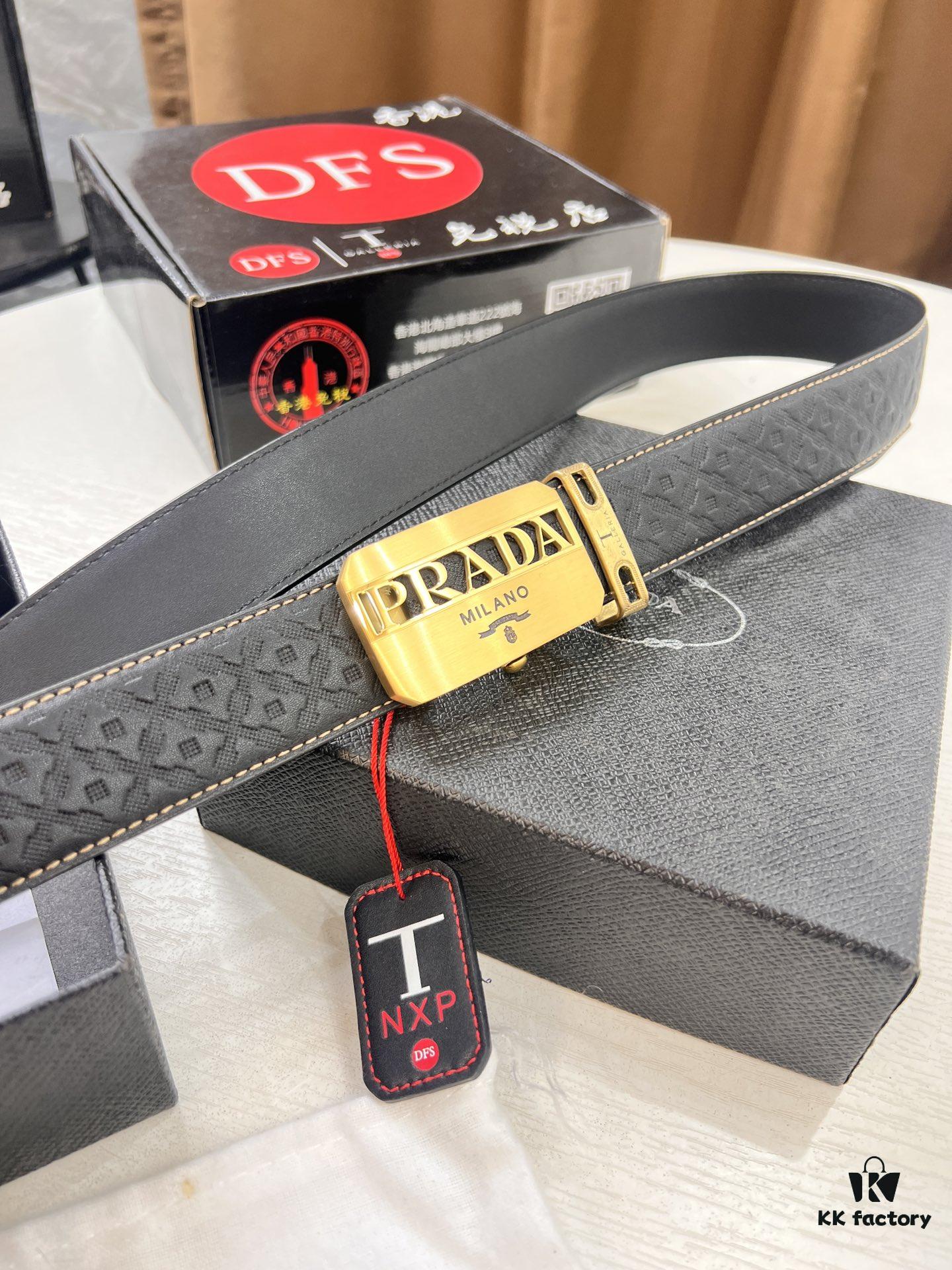 693200b03a89a121ed5501c2 Prada Automatic Buckle Belt, Genuine Imported Cowhide with Basketball Texture, Top-Quality Business Formal Belt
