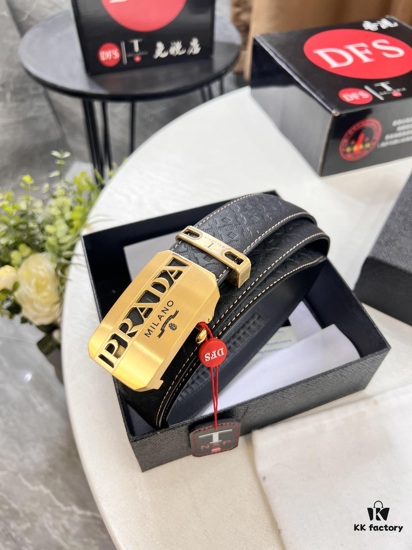 693200b03a89a121ed5501c4 Prada Automatic Buckle Belt, Genuine Imported Cowhide with Basketball Texture, Top-Quality Business Formal Belt
