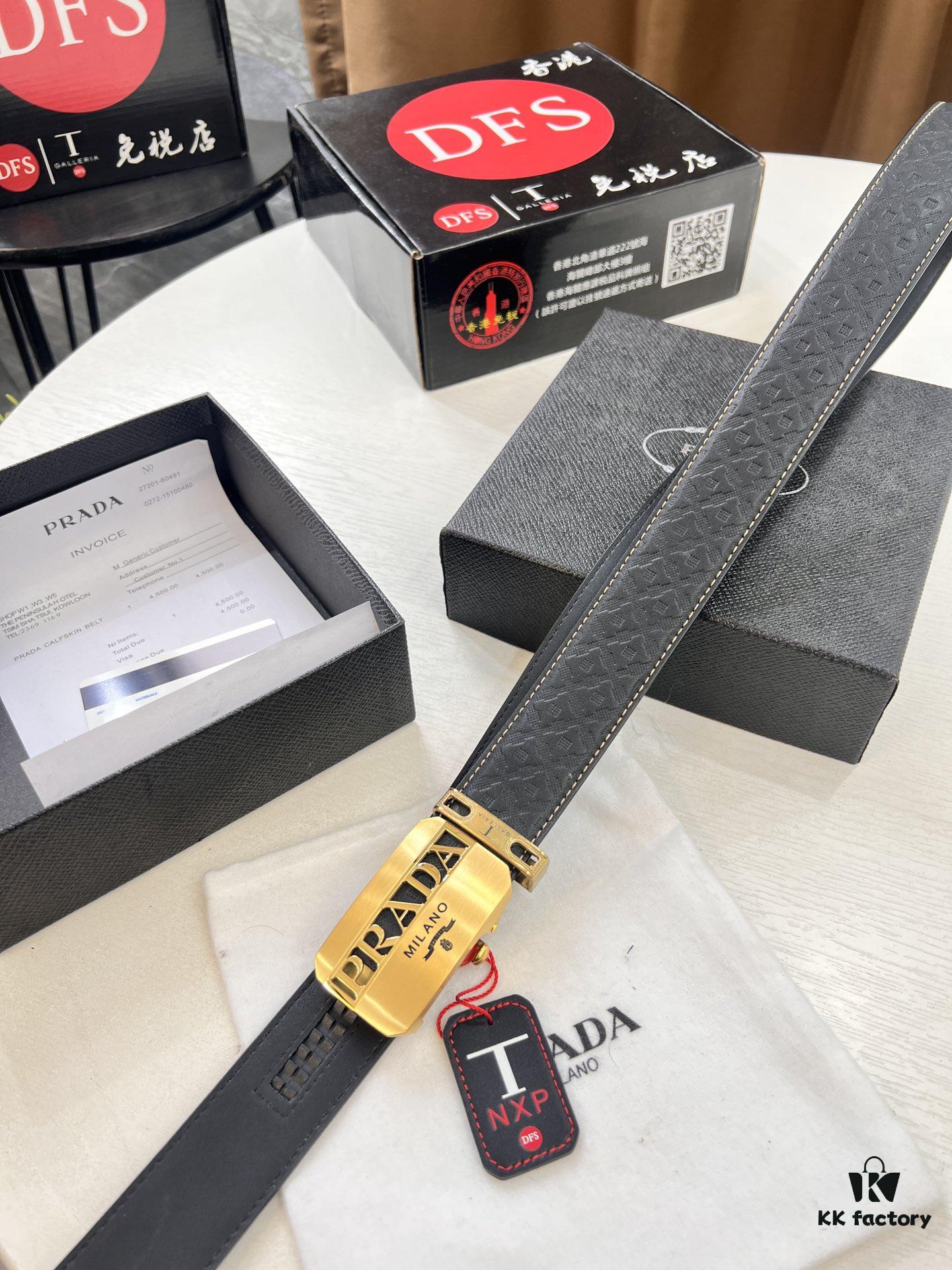 693200b03a89a121ed5501c5 Prada Automatic Buckle Belt, Genuine Imported Cowhide with Basketball Texture, Top-Quality Business Formal Belt
