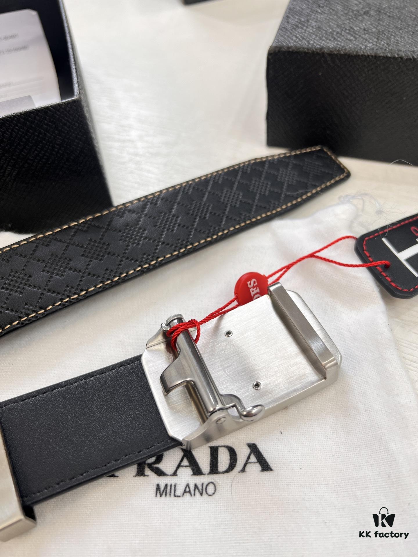 Prada Automatic Buckle Belt, Genuine Imported Cowhide with Basketball Texture, Top-Quality Business Formal Belt