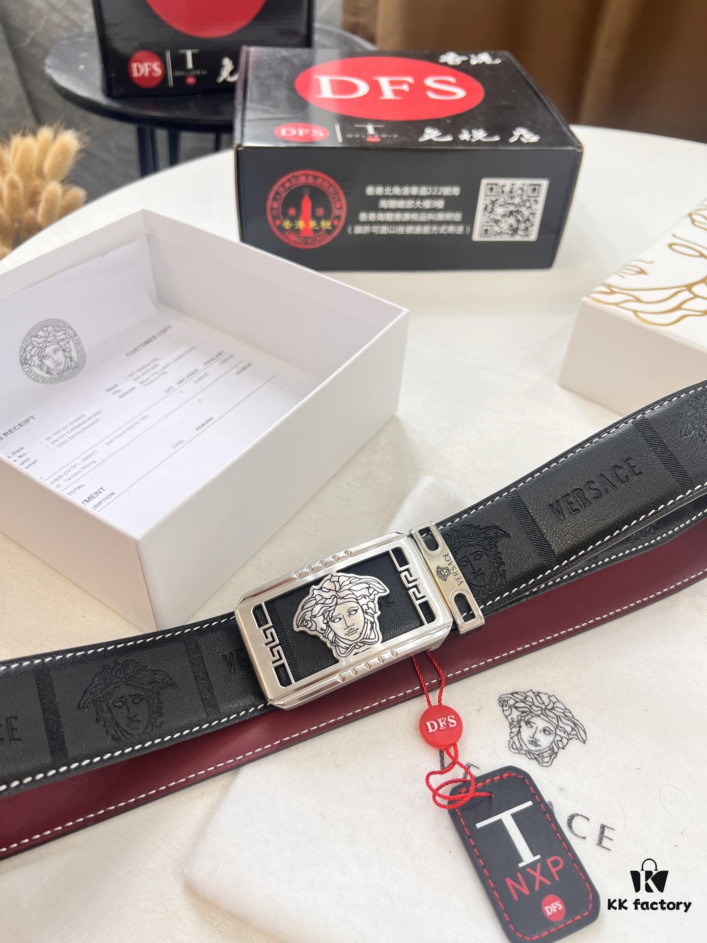 693200c33a89a121ed5501f3 Versace Belt New Model Genuine Leather Soft Feel Reversible Double-Sided Use Medusa Head Embossed Top Layer Cowhide 3.8cm Width Fashion Brand Belt with NXP Anti-Counterfeit Chip