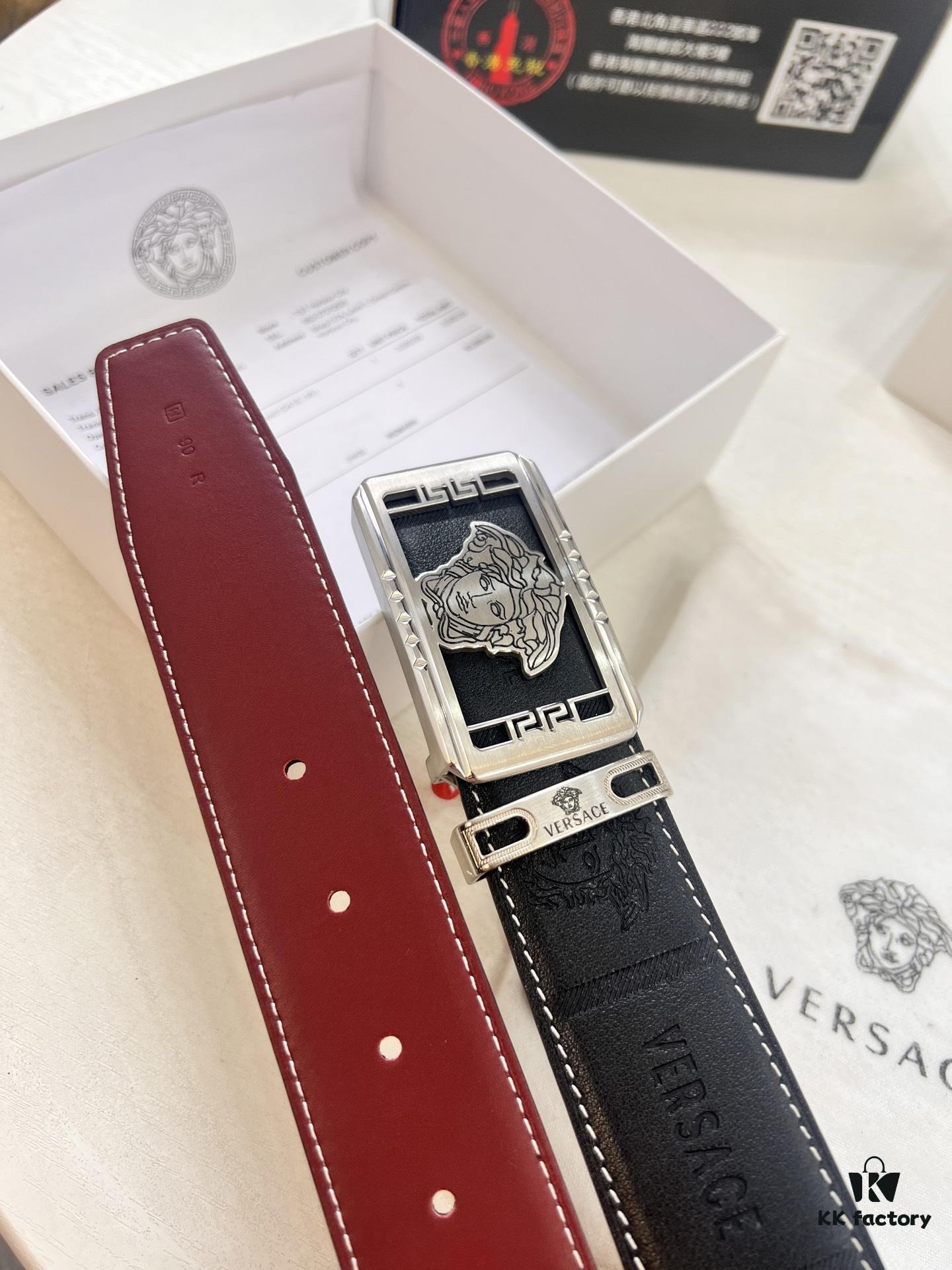 693200c33a89a121ed5501f4 Versace Belt New Model Genuine Leather Soft Feel Reversible Double-Sided Use Medusa Head Embossed Top Layer Cowhide 3.8cm Width Fashion Brand Belt with NXP Anti-Counterfeit Chip