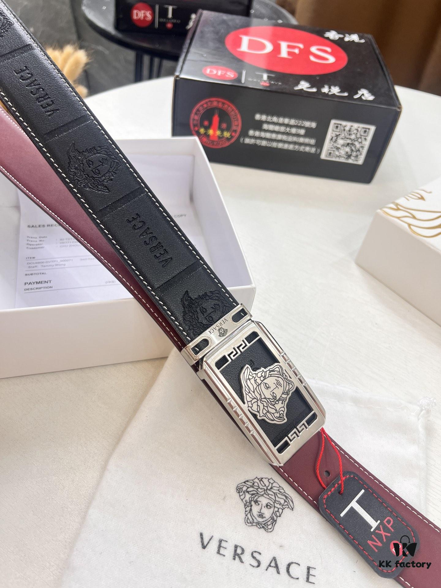 693200c33a89a121ed5501f6 Versace Belt New Model Genuine Leather Soft Feel Reversible Double-Sided Use Medusa Head Embossed Top Layer Cowhide 3.8cm Width Fashion Brand Belt with NXP Anti-Counterfeit Chip