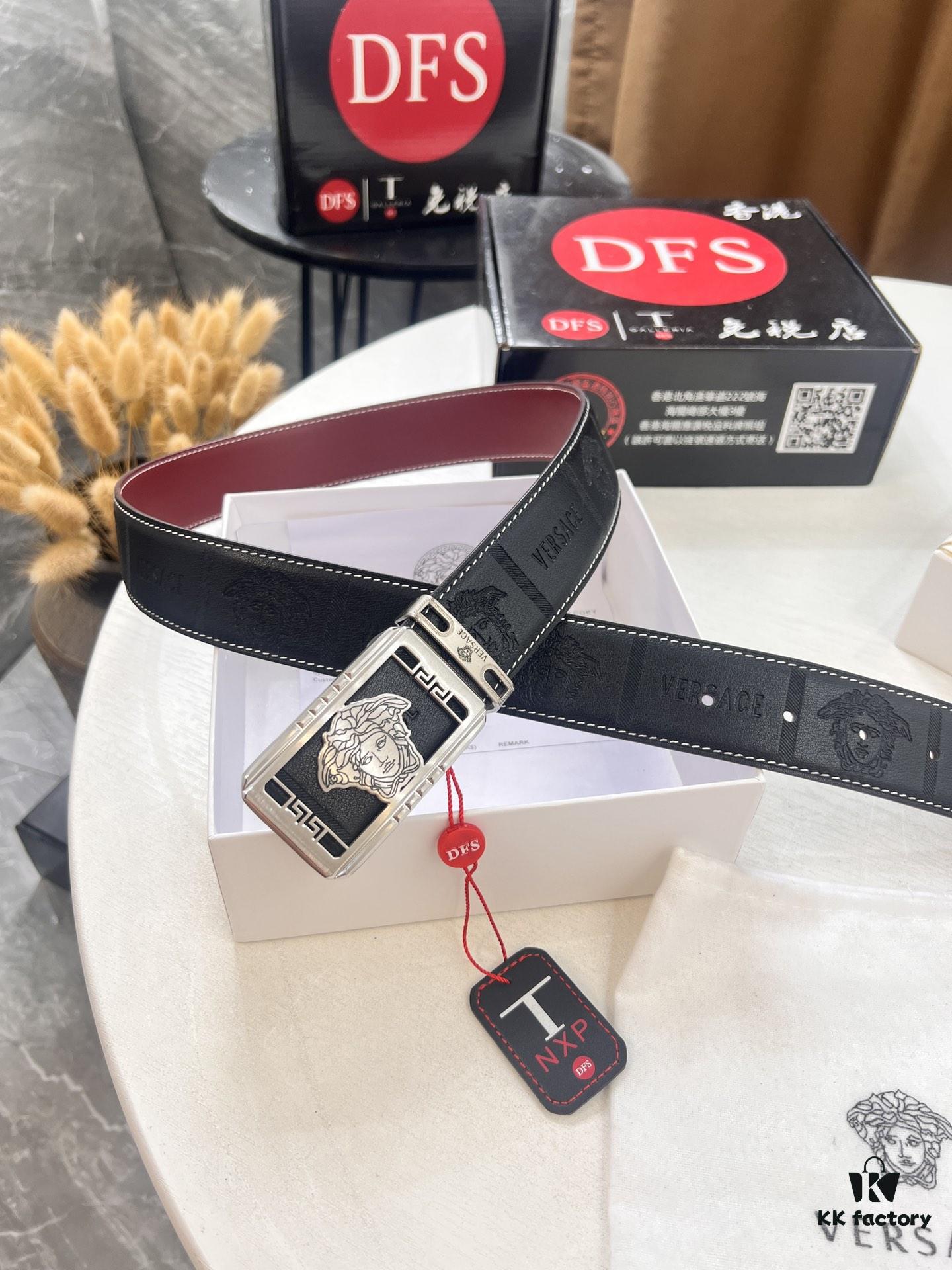 693200c43a89a121ed5501f7 Versace Belt New Model Genuine Leather Soft Feel Reversible Double-Sided Use Medusa Head Embossed Top Layer Cowhide 3.8cm Width Fashion Brand Belt with NXP Anti-Counterfeit Chip