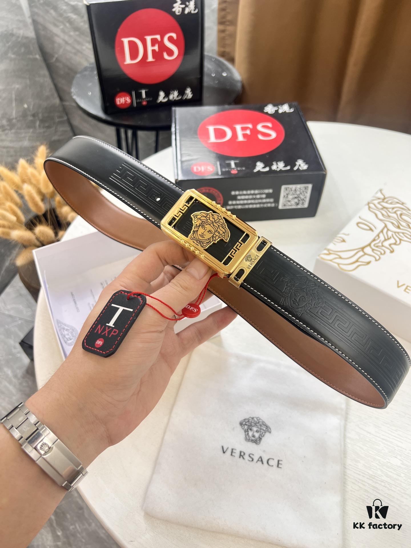 693200c43a89a121ed5501f9 Versace Belt New Model Genuine Top Grain Cowhide Fashion Design Soft Leather Reversible Double-Sided Use 3.8cm Width Stainless Steel Hardware