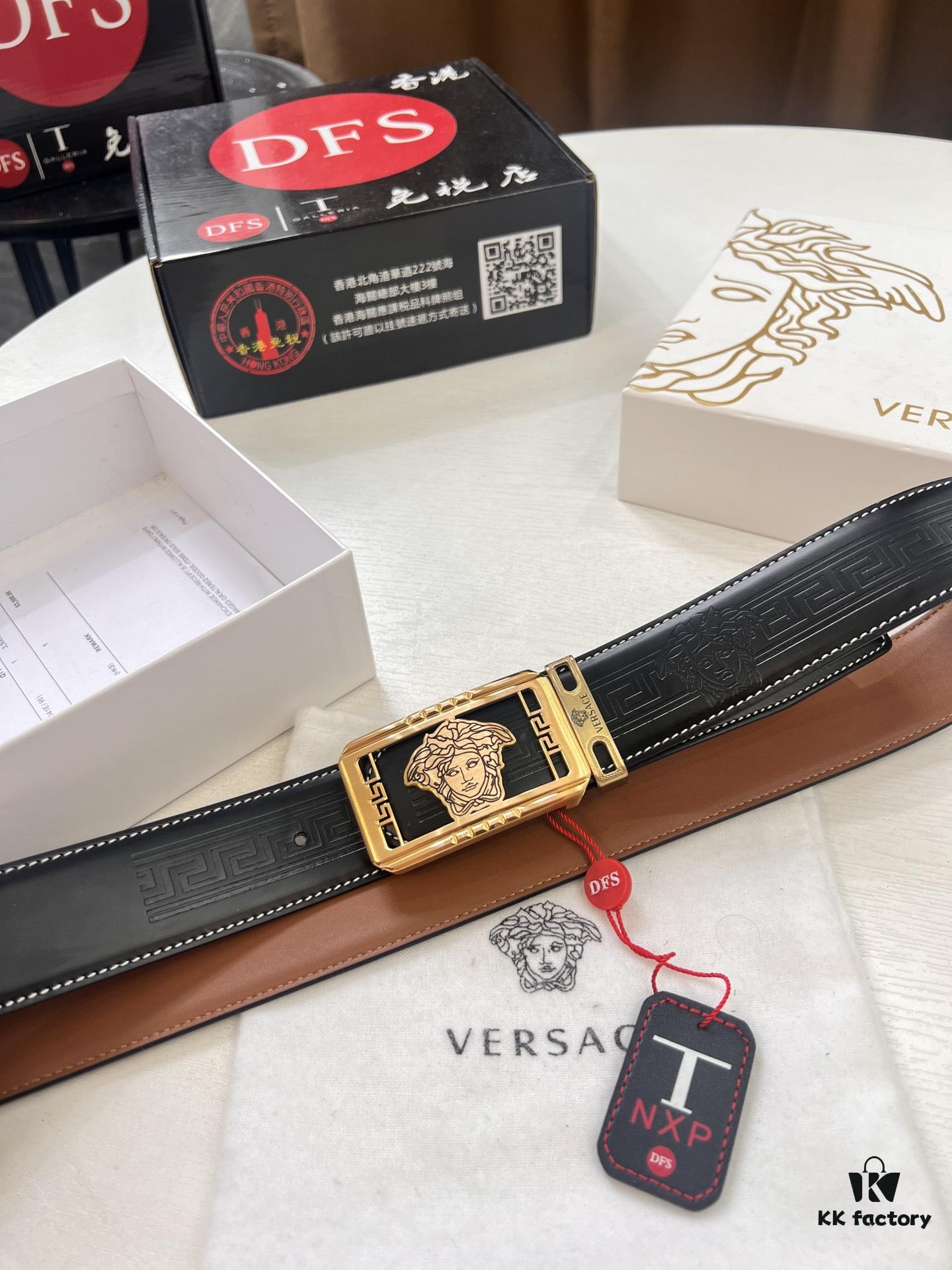 693200c43a89a121ed5501fa Versace Belt New Model Genuine Top Grain Cowhide Fashion Design Soft Leather Reversible Double-Sided Use 3.8cm Width Stainless Steel Hardware