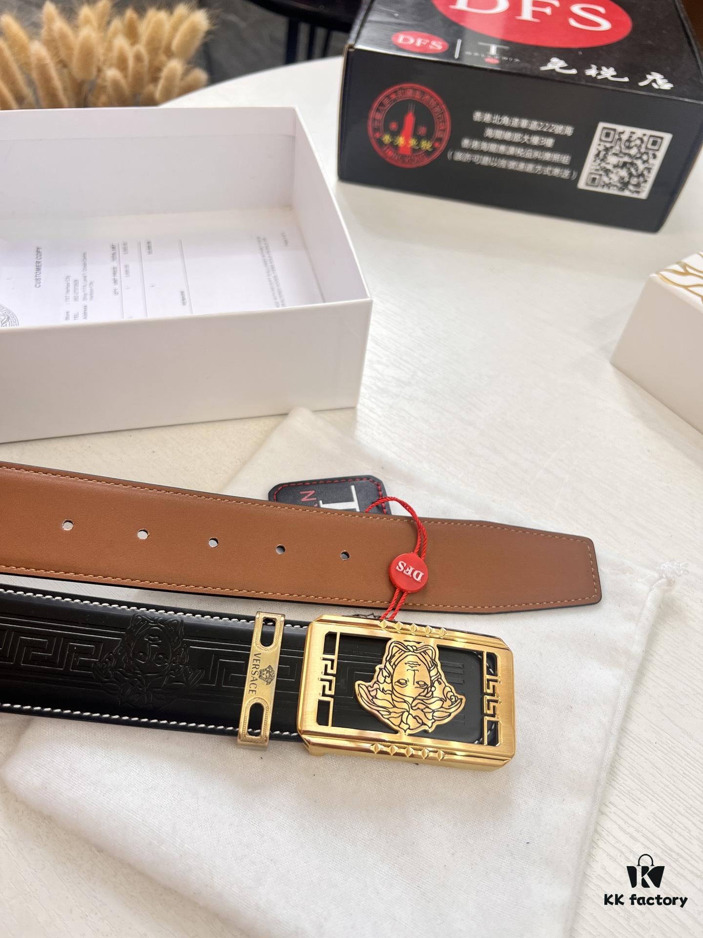 693200c43a89a121ed5501fb Versace Belt New Model Genuine Top Grain Cowhide Fashion Design Soft Leather Reversible Double-Sided Use 3.8cm Width Stainless Steel Hardware