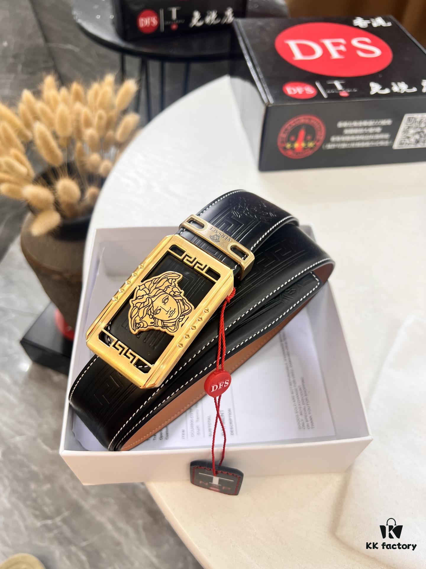 693200c43a89a121ed5501fc Versace Belt New Model Genuine Top Grain Cowhide Fashion Design Soft Leather Reversible Double-Sided Use 3.8cm Width Stainless Steel Hardware