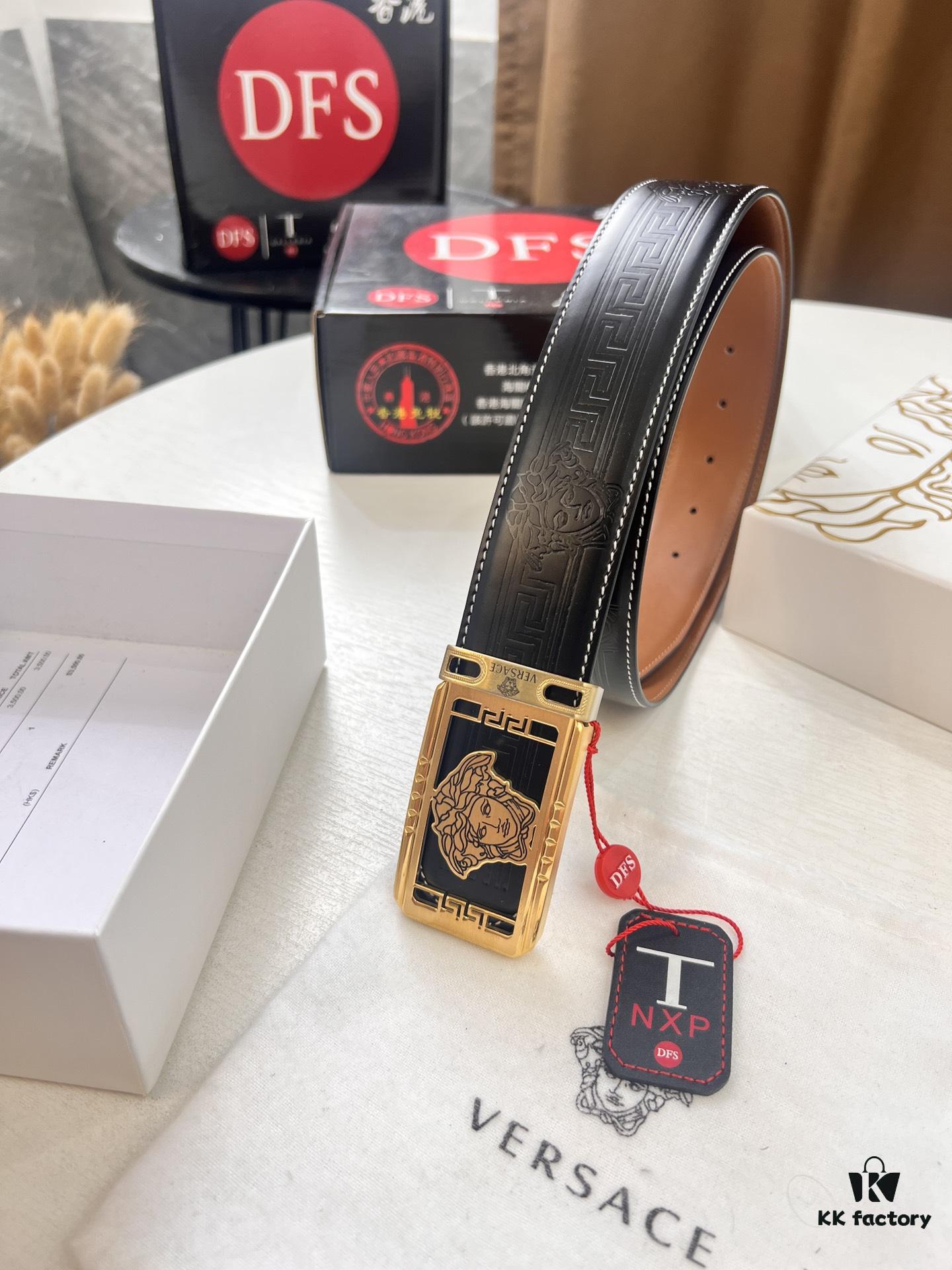 693200c43a89a121ed5501fd Versace Belt New Model Genuine Top Grain Cowhide Fashion Design Soft Leather Reversible Double-Sided Use 3.8cm Width Stainless Steel Hardware