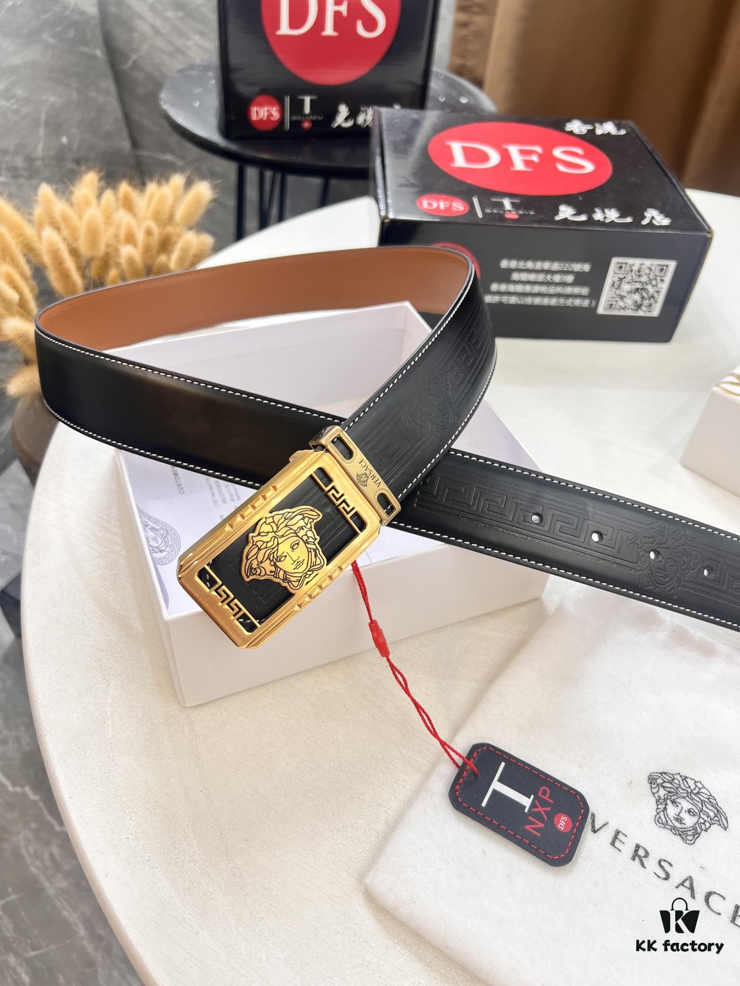 693200c43a89a121ed5501fe Versace Belt New Model Genuine Top Grain Cowhide Fashion Design Soft Leather Reversible Double-Sided Use 3.8cm Width Stainless Steel Hardware