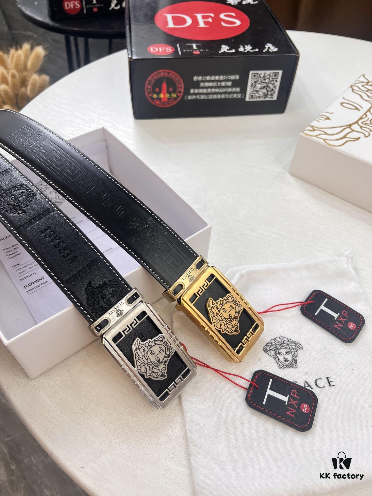 693200c43a89a121ed5501ff Versace Belt New Model Genuine Top Grain Cowhide Fashion Design Soft Leather Reversible Double-Sided Use 3.8cm Width Stainless Steel Hardware