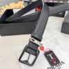 693200cb3a89a121ed550205 Prada Men's Leather Belt, Genuine Imported Cowhide with Cross-Texture, 3.5 cm Width, Double Color, ZP Molded Pin Buckle Hardware