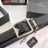 693200cb3a89a121ed550208 Prada Men's Belt, Genuine Imported Cowhide with Cross-Texture, 3.5 cm Width, Double Color, ZP Molded Pin Buckle Hardware