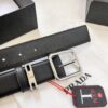 693200cb3a89a121ed550209 Prada Men's Belt, Genuine Imported Cowhide with Cross-Texture, 3.5 cm Width, Double Color, ZP Molded Pin Buckle Hardware