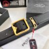 693200cc3a89a121ed55020f Prada Men's Leather Belt, Genuine Imported Cowhide with Cross-Texture, 3.5 cm Width, Double Color, ZP Molded Buckle Hardware