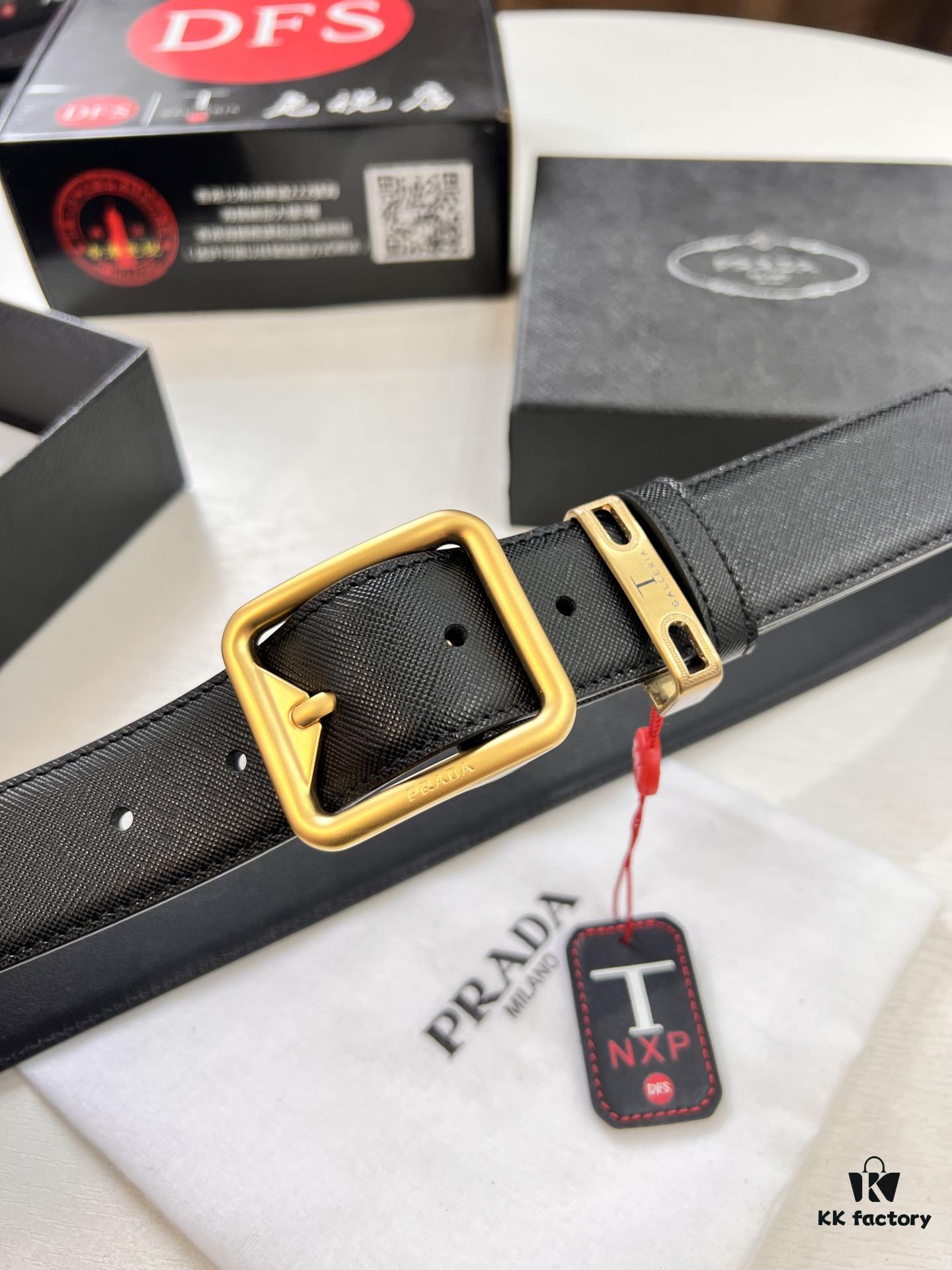 693200cc3a89a121ed55020f Prada Men's Leather Belt, Genuine Imported Cowhide with Cross-Texture, 3.5 cm Width, Double Color, ZP Molded Buckle Hardware